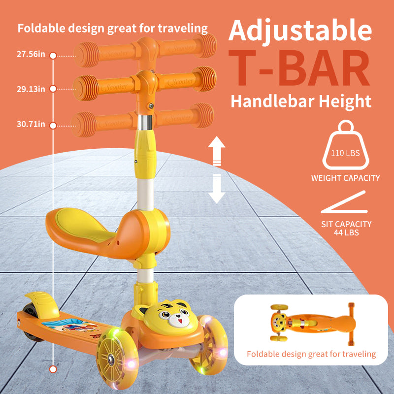 3 Wheel Scooter for Kids, Foldable Kids Kick Scooter with Adjustable Height and Light Up Wheels, Blue Kids Scooter with Rear Brake and Music, Ride on Toys for for Girls Boys Kids Ages 3 and up