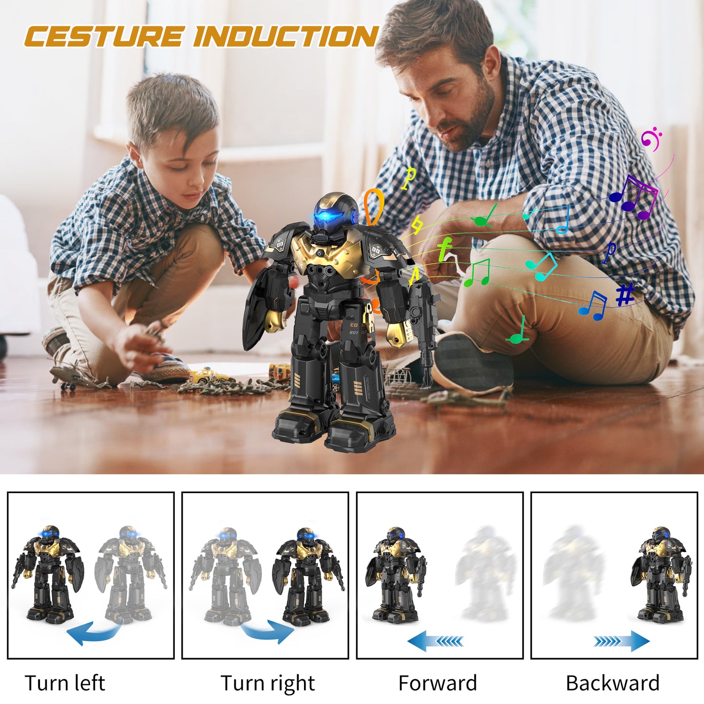 Kids RC Robot Toy, Smart Robot with Talking, Singing, Dancing, Interactive Touch Sensor and Programmable actions, Remote Control Toys for Kids ages 3-12 ,Gold