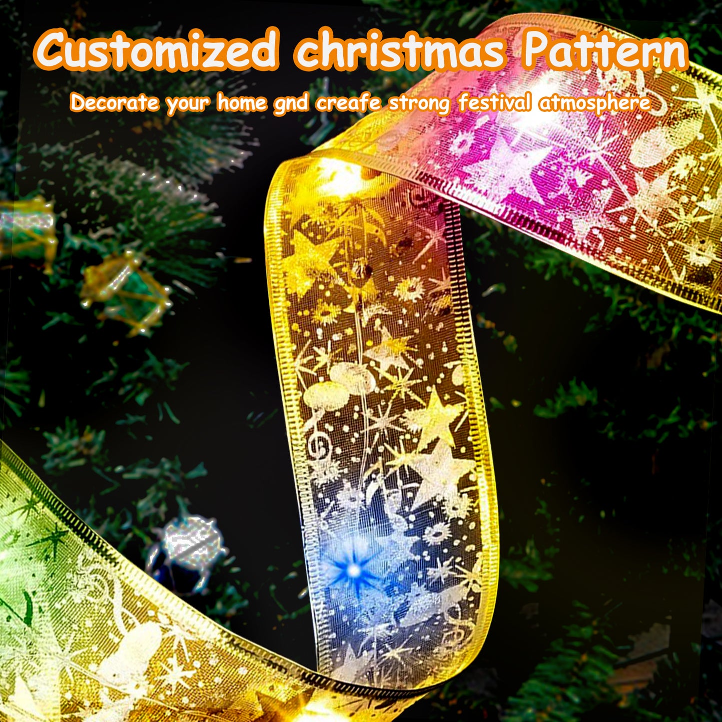 Christmas Ribbon Lights 32.8ft/10m 100 LED Lights Christmas Tree Xmas Lights Battery Operated Copper Wire Ribbon Bows Fairy String Lights for New Year Party Weddings Christmas Tree,Multicolor Light