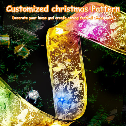 Christmas Ribbon Lights 32.8ft/10m 100 LED Lights Christmas Tree Xmas Lights Battery Operated Copper Wire Ribbon Bows Fairy String Lights for New Year Party Weddings Christmas Tree,Multicolor Light