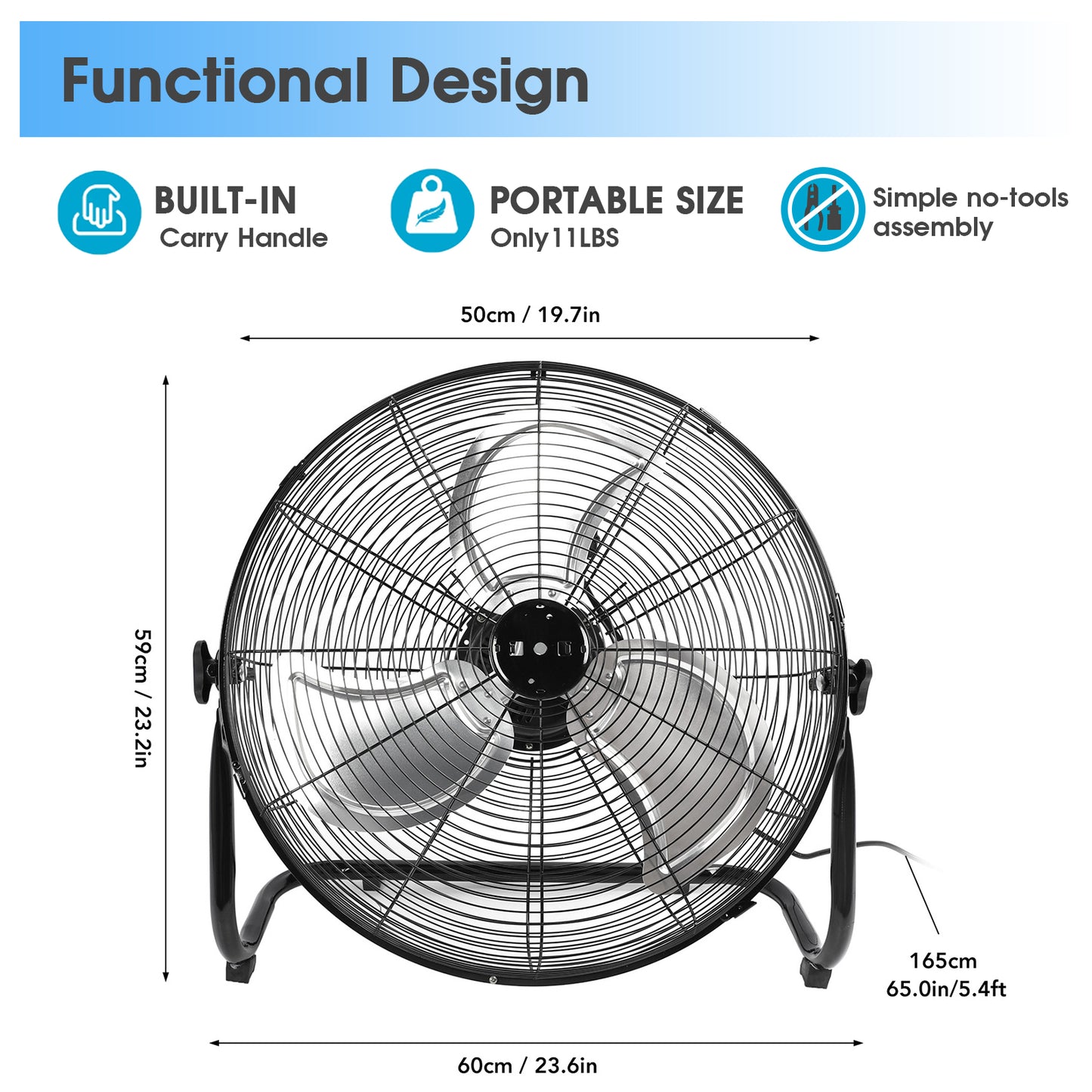 20 Inch High-Velocity Industrial Fan with 4 Speeds 8000CFM Air Circulation Heavy Duty Drum Fan For Warehouse, Workshop, Factory, Commercial,Balck