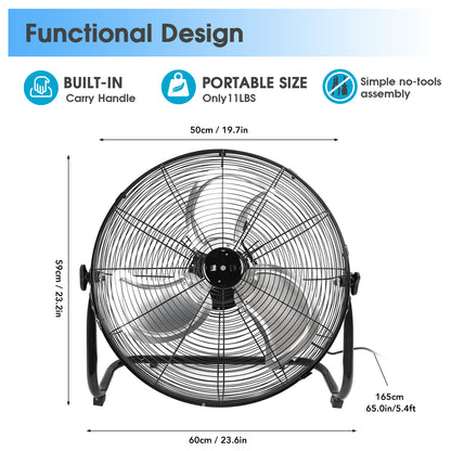 20 Inch High-Velocity Industrial Fan with 4 Speeds 8000CFM Air Circulation Heavy Duty Drum Fan For Warehouse, Workshop, Factory, Commercial,Balck