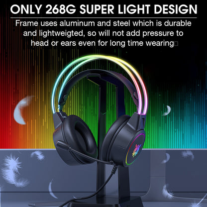 Gaming Headset with Microphone, RGB Rainbow Gaming Headphones for PC PS4 PS5 Laptop, Wired 3.5mm Audio Over Ear Headphone for Kids Adults, Stereo Surround Sound, Noise Canceling Mic, Black