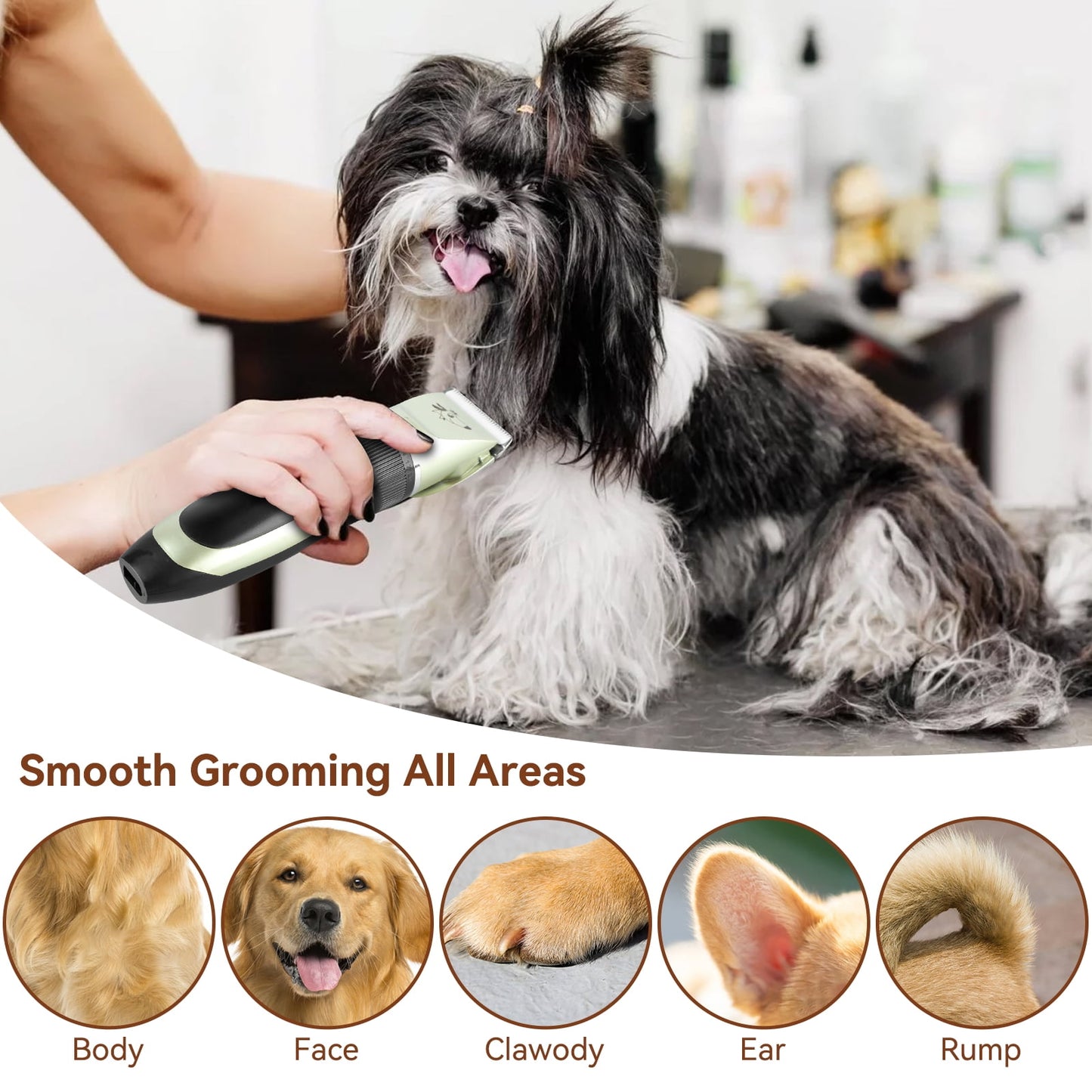 Cordless Dog Clippers Kit for Grooming, Electric Pets Hair Trimmers with 4 Comb Guides, USB Rechargeable Quiet for Thick Coats Dogs Cats