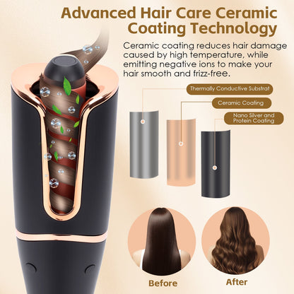Auto Hair Curler, Automatic Curling Iron, Effortless Curls & Waves, 6 Temperature Setting Beach Waves Curling Wand Portable Hair Curler