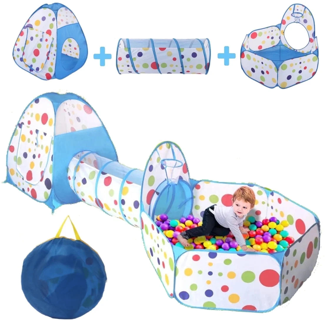 3-in-1 Kids Tunnel Tent with Ball Pit for Girls Boys Age 3 4 5 6 7 Kids Play Tent with Ball Pit & Basketball Hoop, Tunnel for Baby Big Kids Indoor Outdoor Play Tent( No Balls)