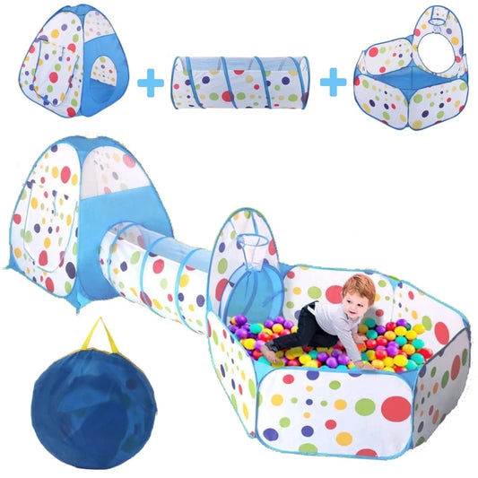 3-in-1 Kids Tunnel Tent with Ball Pit for Girls Boys Age 3 4 5 6 7 Kids Play Tent with Ball Pit & Basketball Hoop, Tunnel for Baby Big Kids Indoor Outdoor Play Tent( No Balls)