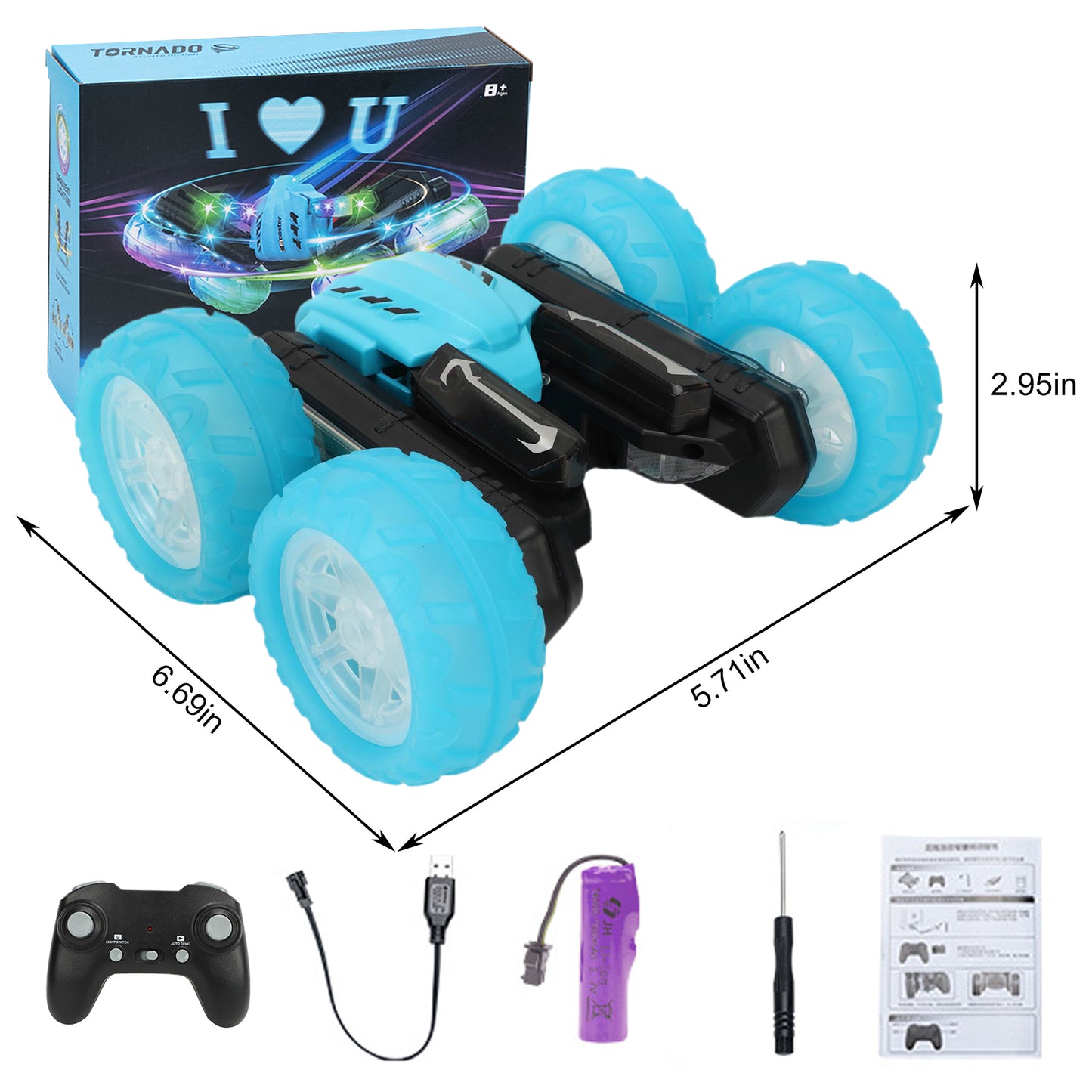 RC Stunt Car with Sound & LED Light Letters Double-Sided Drift 360-degree Flips Rotating Car Toy for Kids 3-12 Year Old, 4WD Remote Control Stunt Car for Boys Kids Girls