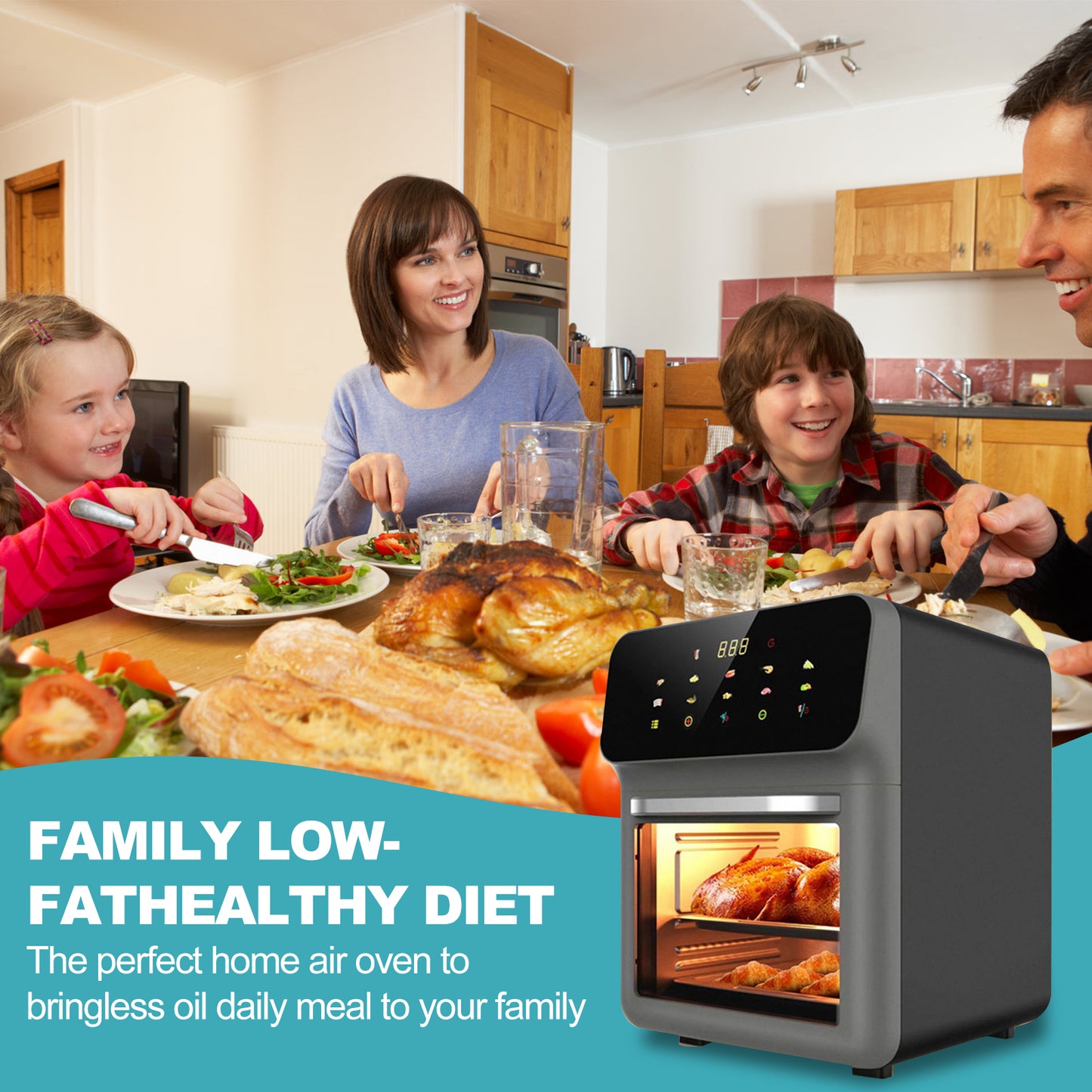Stainless Steel Air Fryer 16QT Convection Oven with 5-in-1 Multi Function, Visible Window and Touchscreen, Black