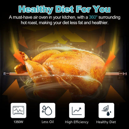 Stainless Steel Air Fryer 16QT Convection Oven with 5-in-1 Multi Function, Visible Window and Touchscreen, Black