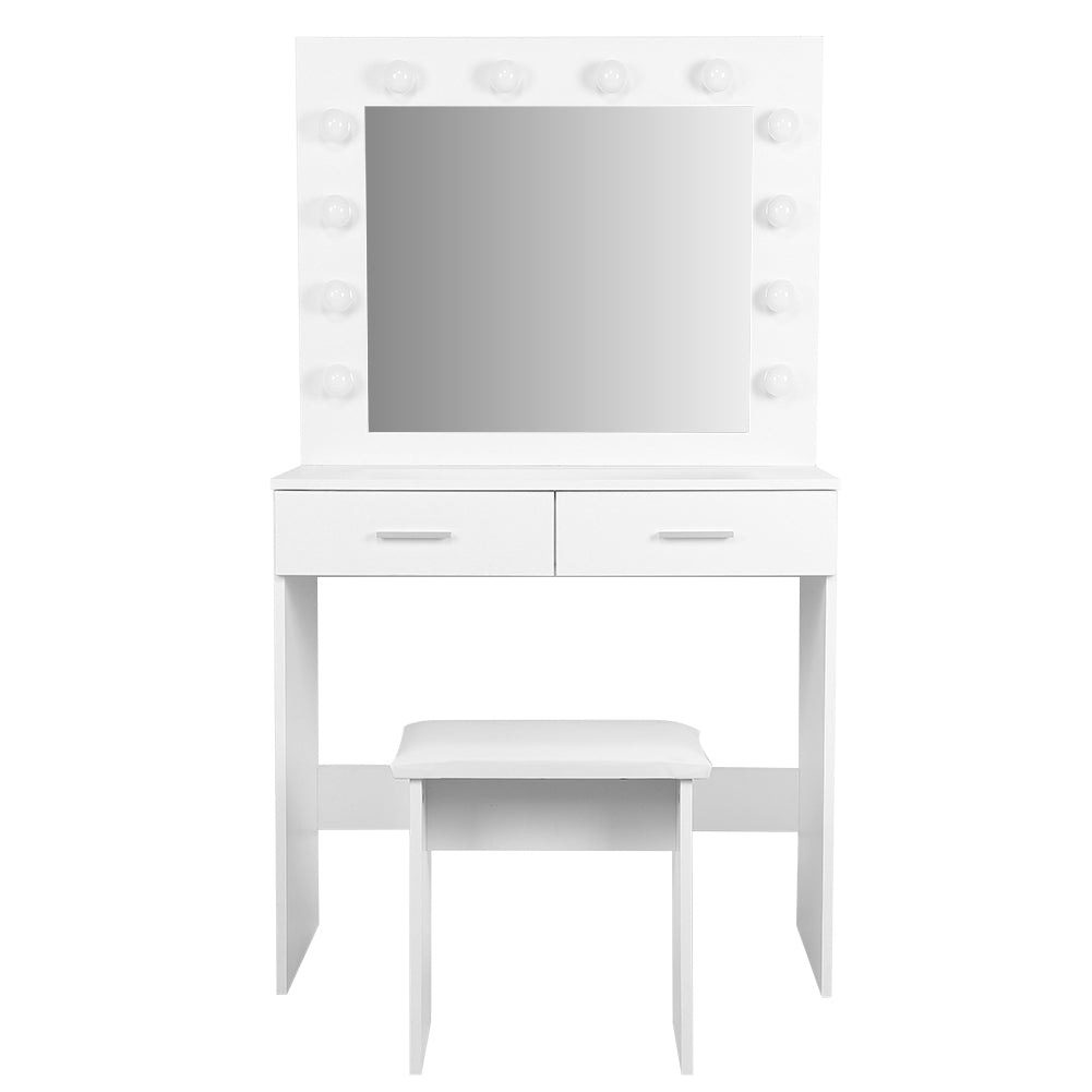 Vanity Table Set With LED, Drawers, and Stool, Nordic Style Dressing Table for Bedroom Dressing White