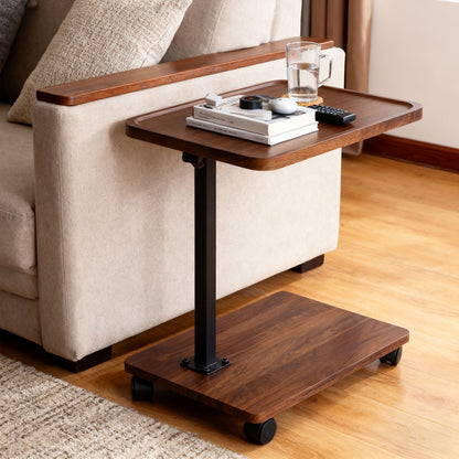 Adjustable Height C Shaped Side Table with Rolling Wheels, 360° Swivel Sofa End Table Mobile Laptop Desk for Couch Bed Reading Work