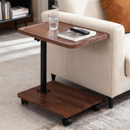 Adjustable Height C Shaped Side Table with Rolling Wheels, 360° Swivel Sofa End Table Mobile Laptop Desk for Couch Bed Reading Work