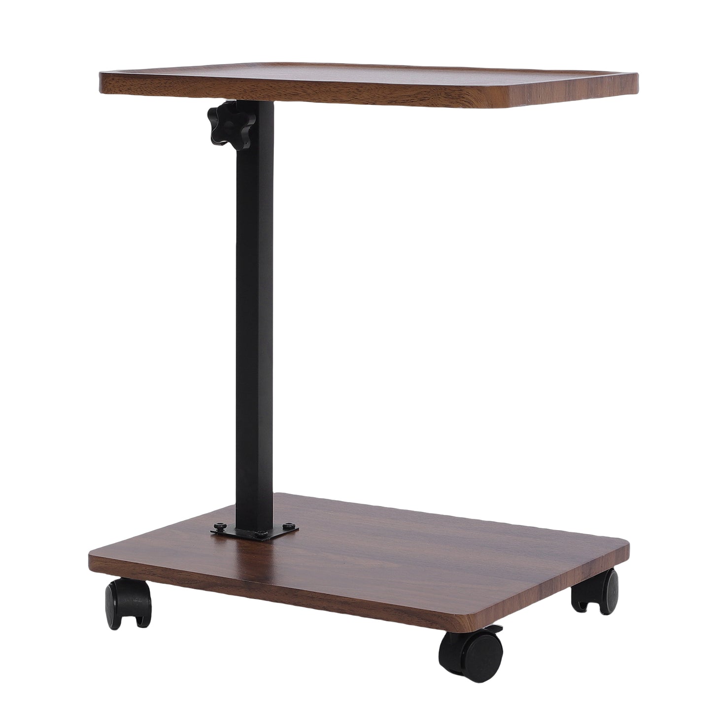 Adjustable Height C Shaped Side Table with Rolling Wheels, 360° Swivel Sofa End Table Mobile Laptop Desk for Couch Bed Reading Work