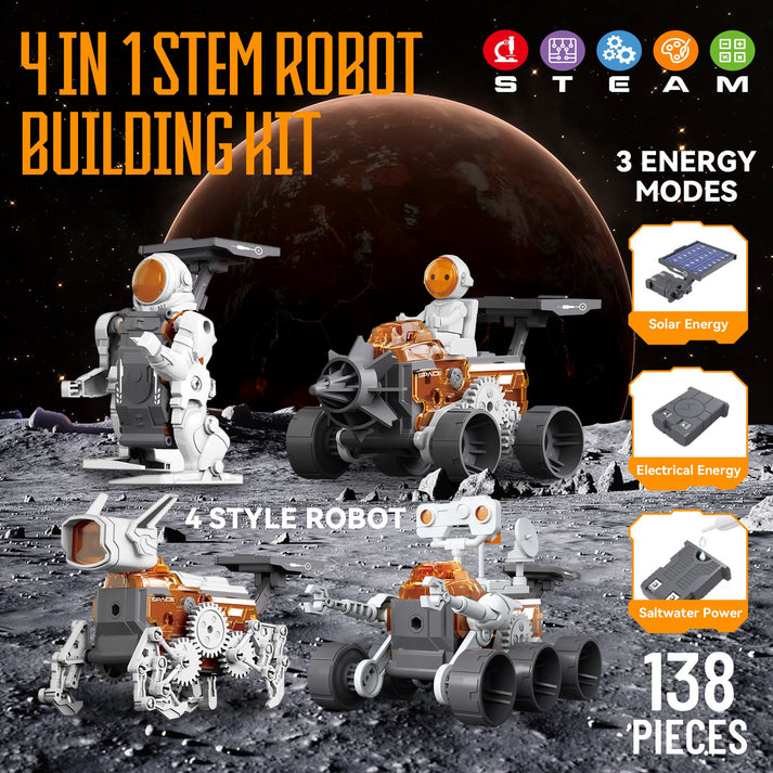FAGINEY 4-in-1 Building Science STEM Kits, Solar Robot Toys for Kids Ages 8-14+, STEM Projects DIY Space Toys Birthday Christmas Gifts for Boys Girls Ages 8-16 Teens