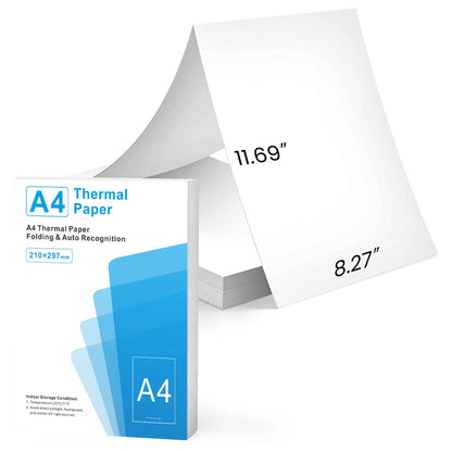 100 Sheets A4 Thermal Printer Paper, 8.27" x 11.69" Folding Thermal Paper Compatible with Portable Thermal Printers, Quick-Dry, for Documents Picture Homework, White