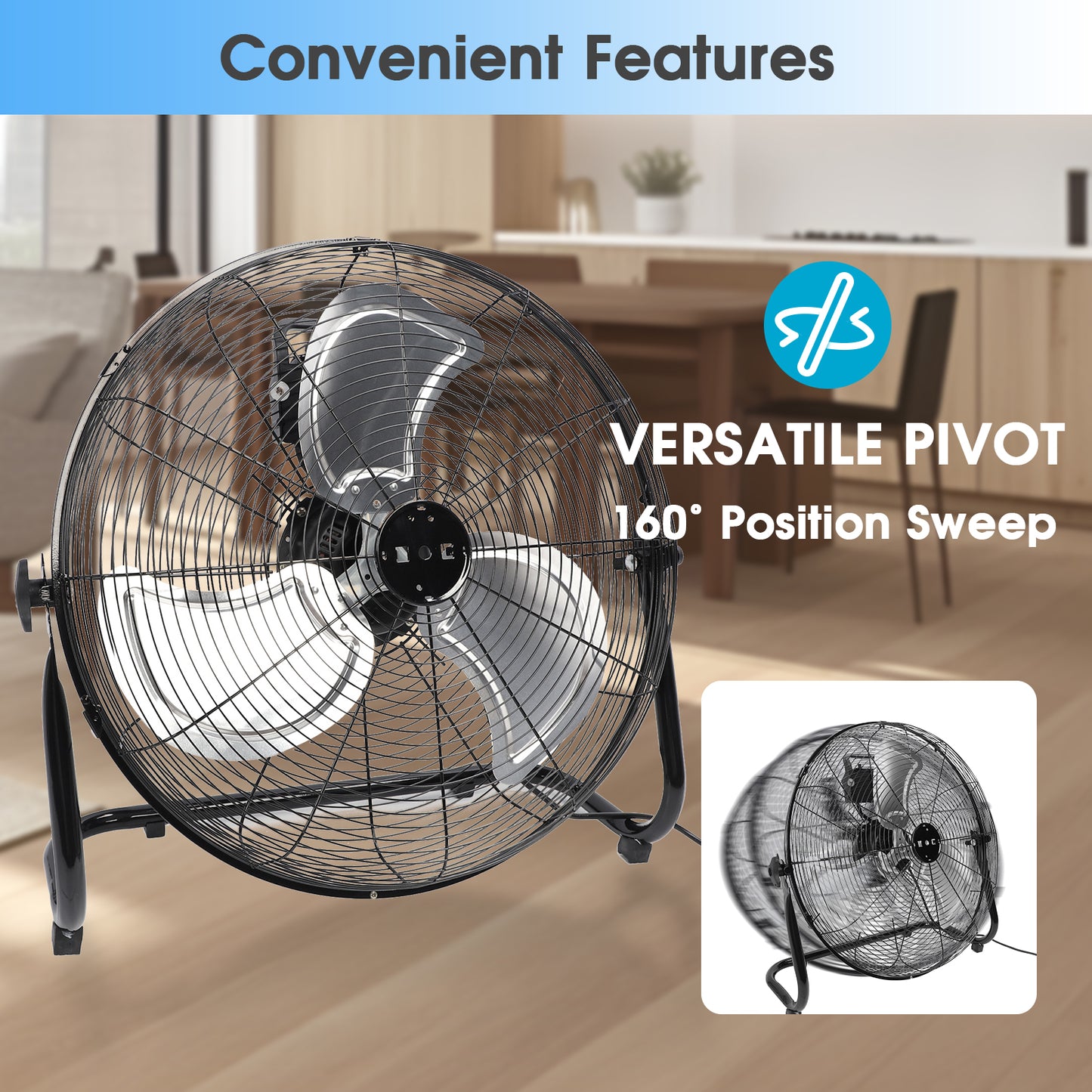 20 Inch High-Velocity Industrial Fan with 4 Speeds 8000CFM Air Circulation Heavy Duty Drum Fan For Warehouse, Workshop, Factory, Commercial,Balck