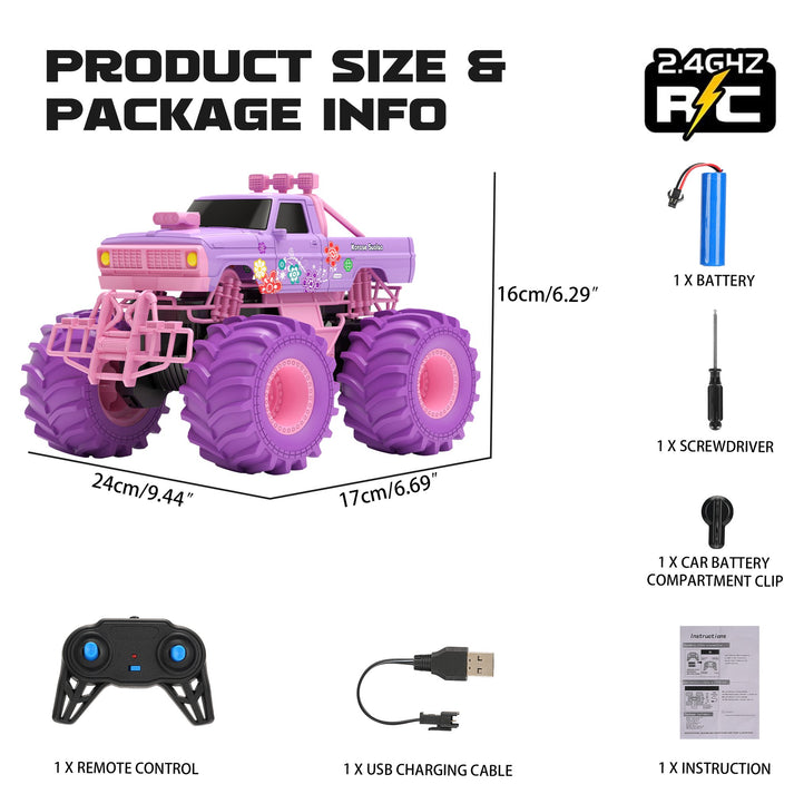 RC Cars for Water Land 1:16 Amphibious Remote Control Cars for Boys Girls 4-7, Waterproof Monster Truck All Terrain Off-Road Pool Toys Remote Control Boat Gifts for Kids (Pink)