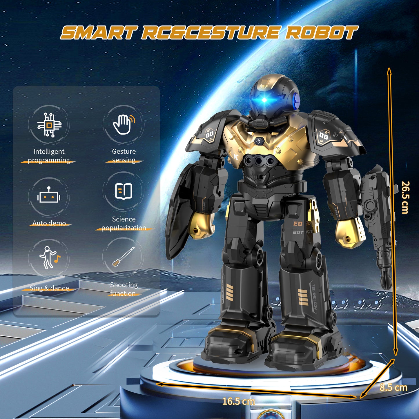 Kids RC Robot Toy, Smart Robot with Talking, Singing, Dancing, Interactive Touch Sensor and Programmable actions, Remote Control Toys for Kids ages 3-12 ,Gold