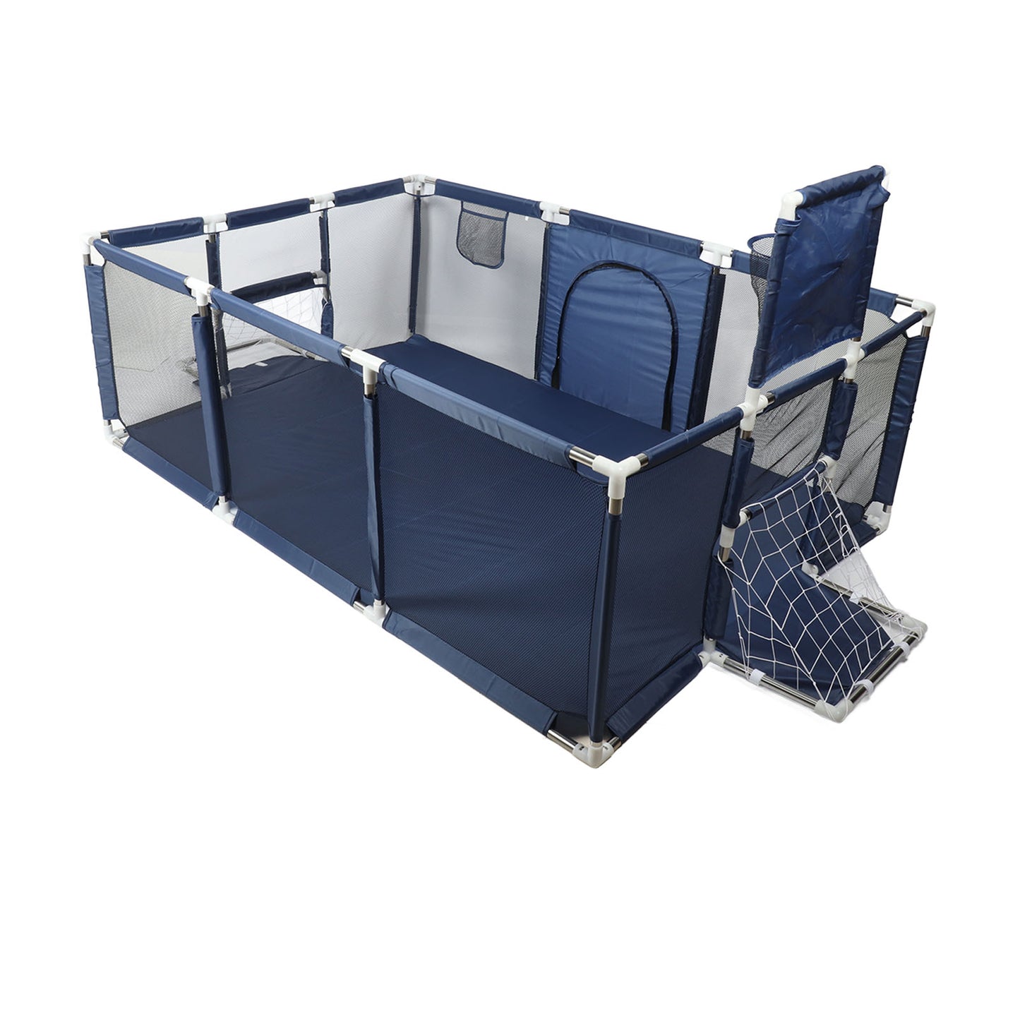 Large Baby Playard Adjustable Lovely Rectangular Baby Fence with Football Frame Navy Blue