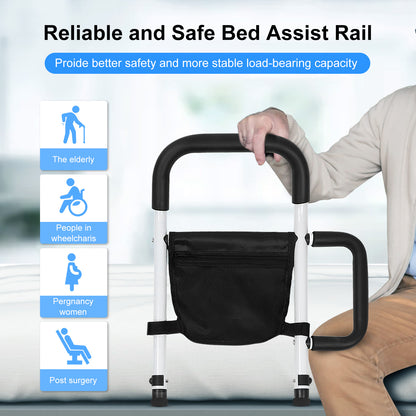 Bed Rails for Adults Seniors with Storage Pocket, Bed Assist Rail with Grab Bars for Easily Getting in & Out of Bed, Fits King, Queen, Full, Twin Bed, Support Up to 300lbs