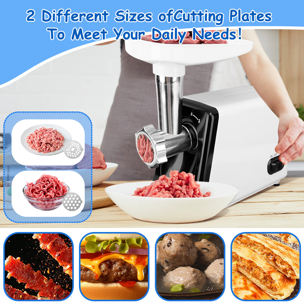 Electric Meat Grinder, Max Sausage Stuffer with 2 Blades, 2 Grinding Plates, 2 Sausage Tubes, 2500W Meat Grinder Heavy Duty for Home Kitchen Use, Stainless Steel