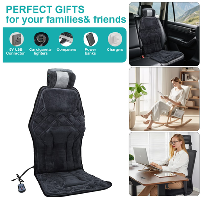 Seat Massager Cushion with Heat & Vibration, Deep Tissue Back & Neck Massage, Chair Pillow for Home, Office, Car