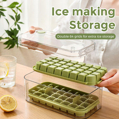 Ice Cube Tray for Freezer, 64 Nuggets Ice Cubes Molds with Lid and Bin, Silicone Ice Freezer Container, Spill- Removable Lid & Ice Scoop, for Whiskey,Cocktail ,Green