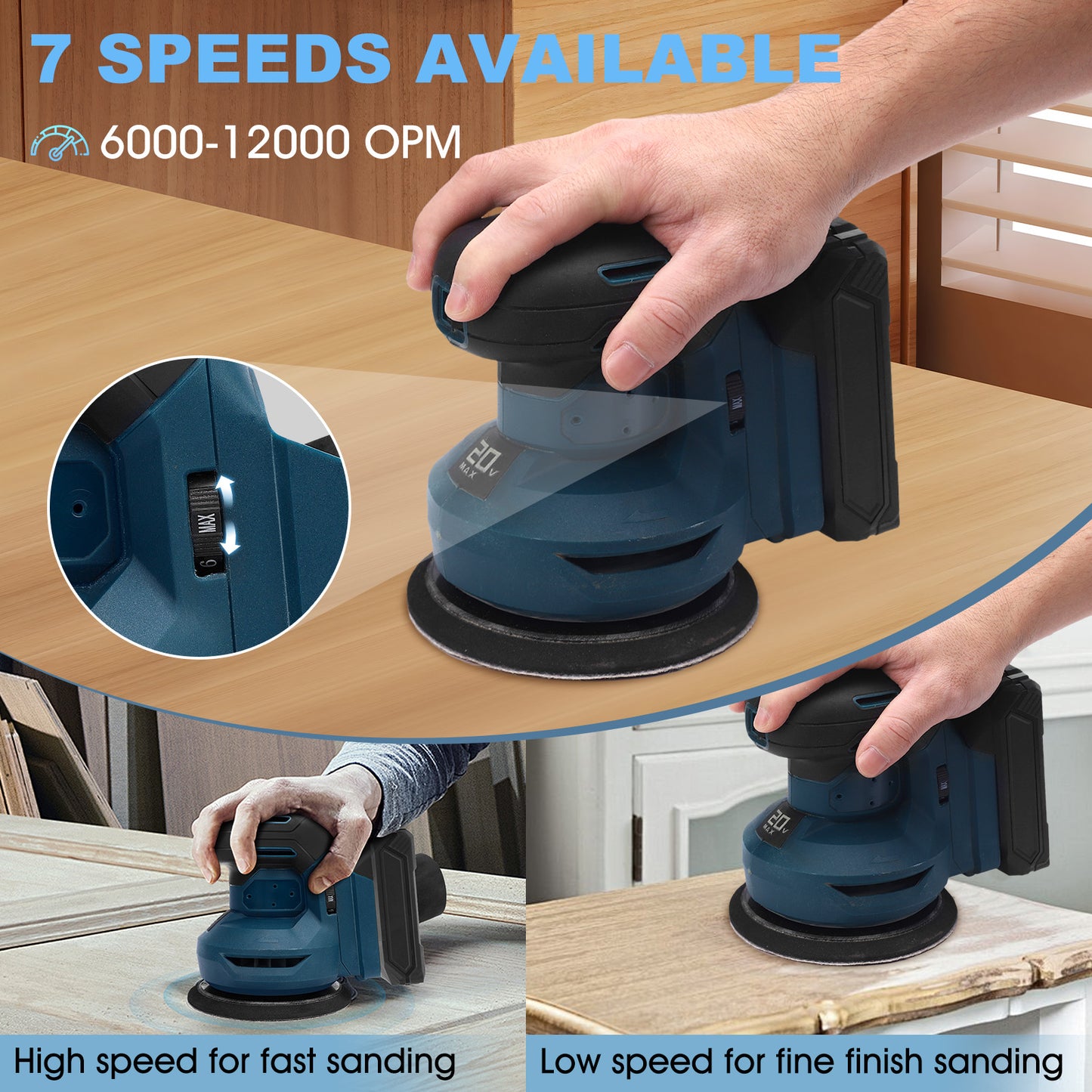 20-Volt 5" Cordless Random Orbit Sander And Dust Bag With 2.0A Battery & 12Pcs Sandpaper
