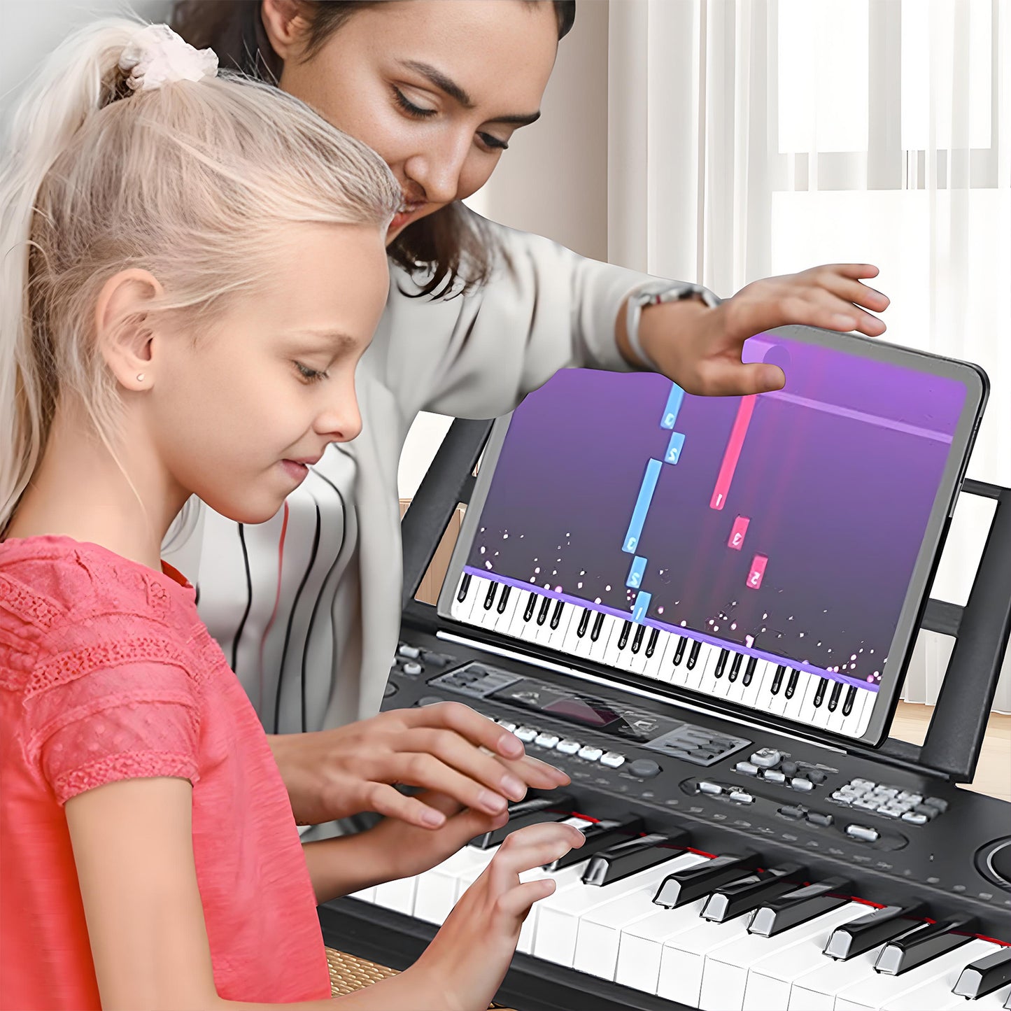 61 Keys Digital Electronic Keyboard Piano Set with Piano Stand, Built In Speakers for Beginners