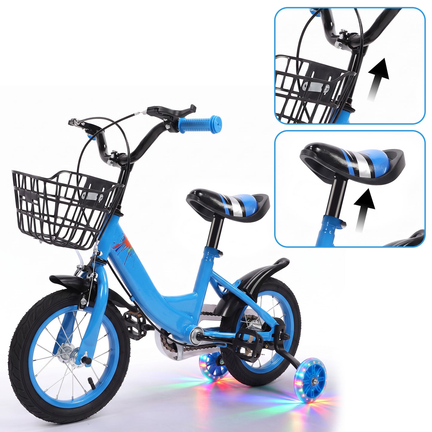 12 inch Kids Bike with Training Wheels, 2-in-1 Kids Bicycle with Adjustable Handlebar/Seat, Toddler Bike Gift for Boys Girls Kids Toddlers 1-5 YO,Blue