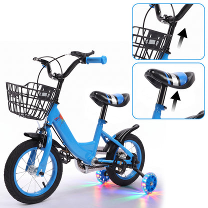 12 inch Kids Bike with Training Wheels, 2-in-1 Kids Bicycle with Adjustable Handlebar/Seat, Toddler Bike Gift for Boys Girls Kids Toddlers 1-5 YO,Blue