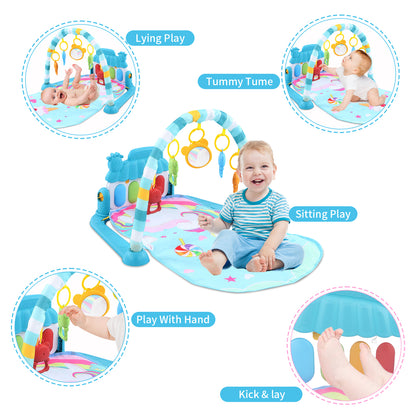 Baby Play Mat with Piano, Musical Activity Fitness Gym for Newborn, Infant Playmat Piano Suitable for 0-3 Year Boys and Girls Tummy Time, Blue