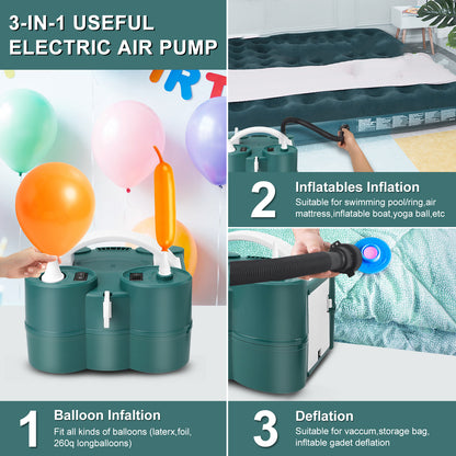 Electric Balloon Pump, 3-in-1 Air Pump for Inflatables and Balloons, for Latex 260q Foil Balloons, Quick-Fill 600W 110V AC Inflator Deflator for Pool Floats Air Mattress