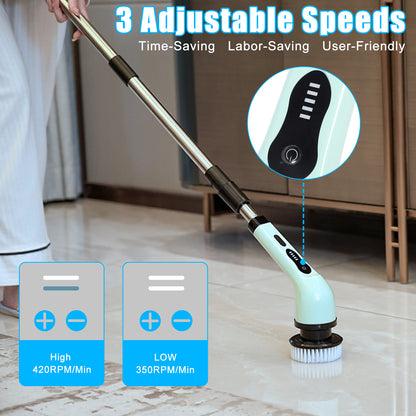 Cordless Power Scrubber with Extension Handle & 9 Replaceable Heads,Shower Cleaning Brush Household Tools for Bathroom & Tub & Tile Floor