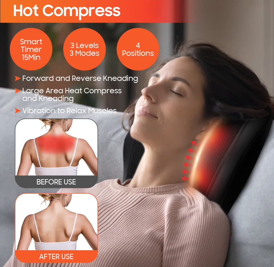 Neck & Shoulder Massager Pillow with Heat, Shiatsu 3D Deep Tissue Massage for Back, Legs, Home, Office, Car