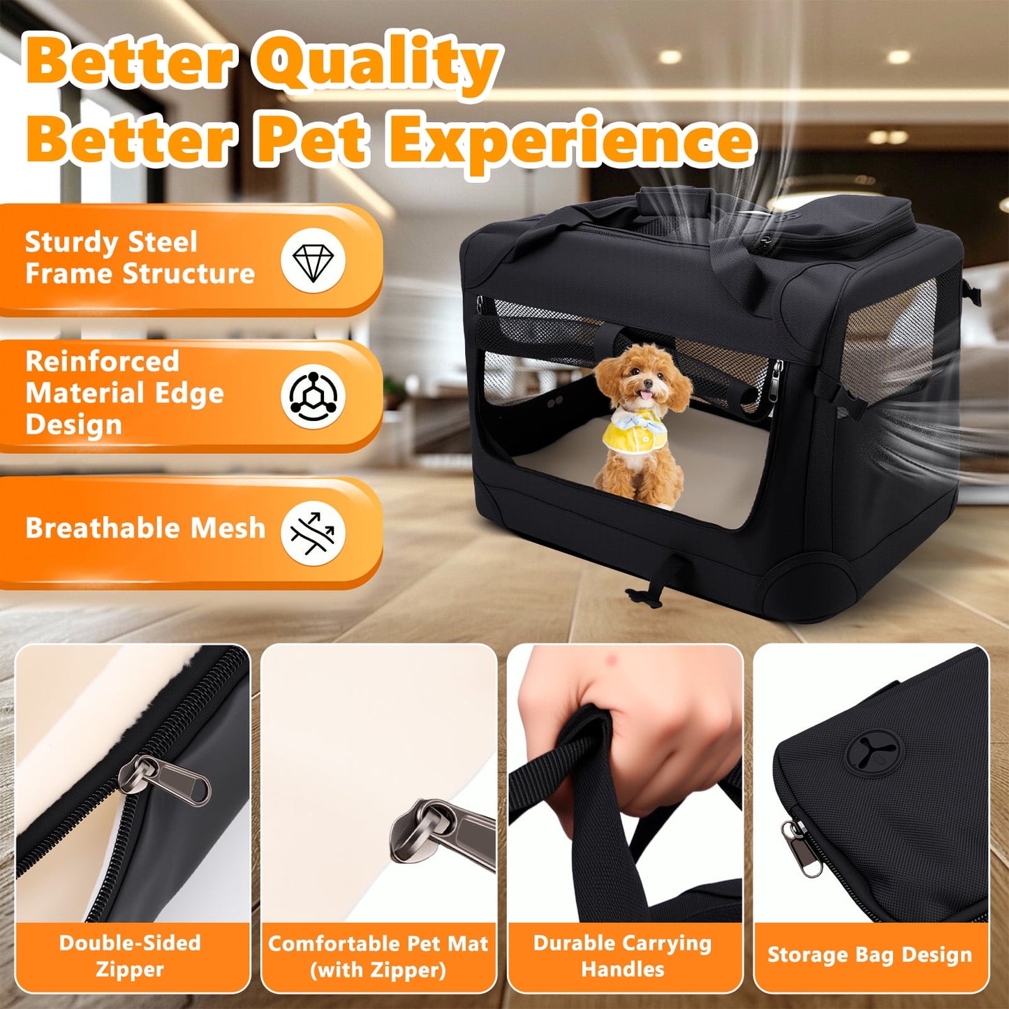 20" Dog Crate Collapsible Soft Travel Pet Crate Kennel with Mesh Window for Small Medium Size Dogs Puppy, 22lb Capacity