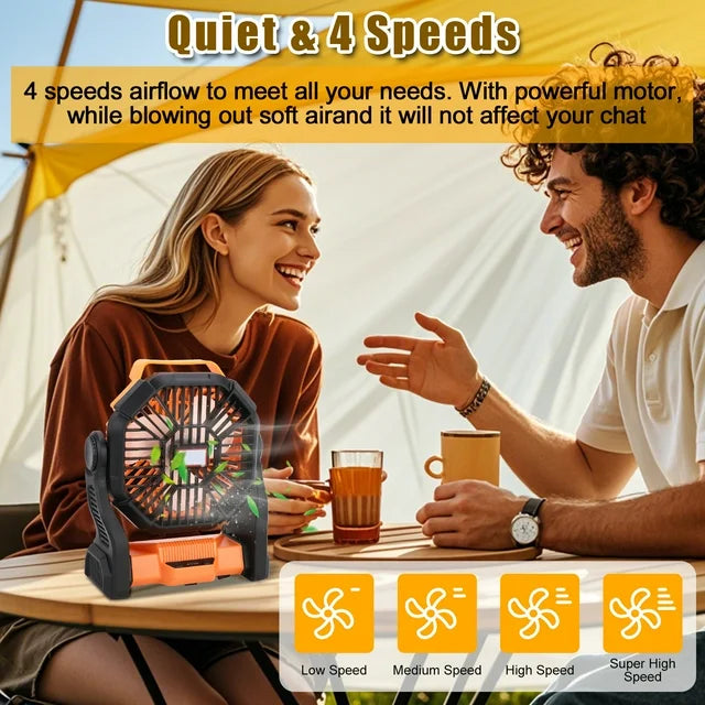 Camping Fans for Tent 8000mAh Portable Fan with LED Light & Hook USB Rechargeable Fan 4 Speeds for Outdoor Tent Travel Picnic Fishing Office Bedroom Desk Fan