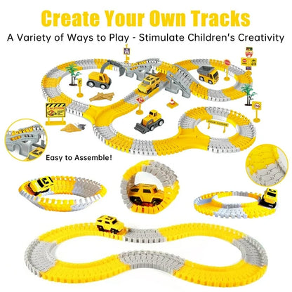 255 PCS Construction Race Tracks for Kids Toys, 4 Construction Cars and Flexible Race Track Playset, Create A Engineering Road Games Engineering Toys for 3 4 5 6 Year Old Boys Girls Toddler Gifts
