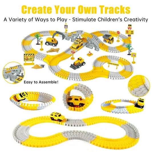 255 PCS Construction Race Tracks for Kids Toys, 4 Construction Cars and Flexible Race Track Playset, Create A Engineering Road Games Engineering Toys for 3 4 5 6 Year Old Boys Girls Toddler Gifts