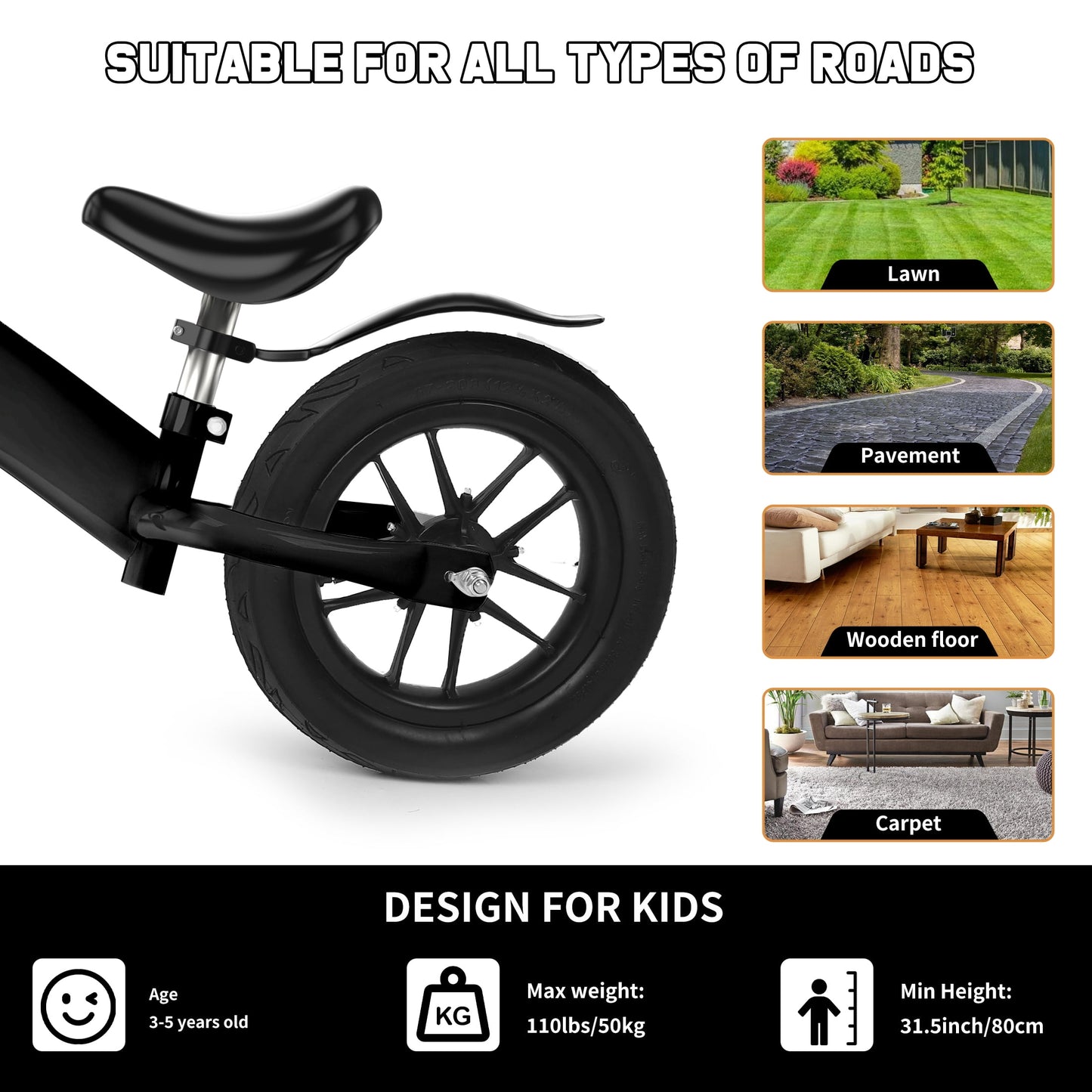 12 inch Kids Balance Bike with Colorful Lighting up Wheels No Pedal Bikes for Toddlers Boys Girls
