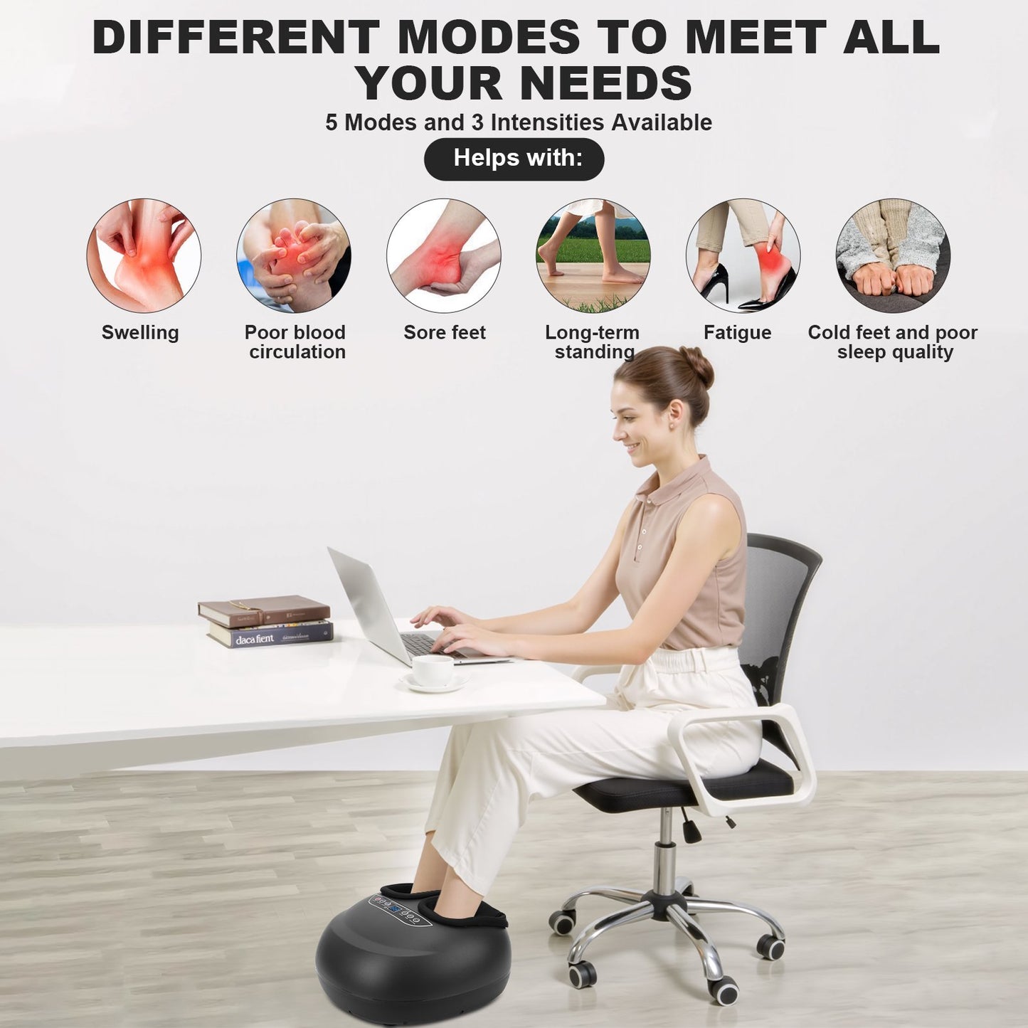 Foot Massager Machine with Heat & Remote, Deep Kneading Therapy, Air Compression, Improve Blood Circulation and Foot Wellness,Relax for Home Office, Black