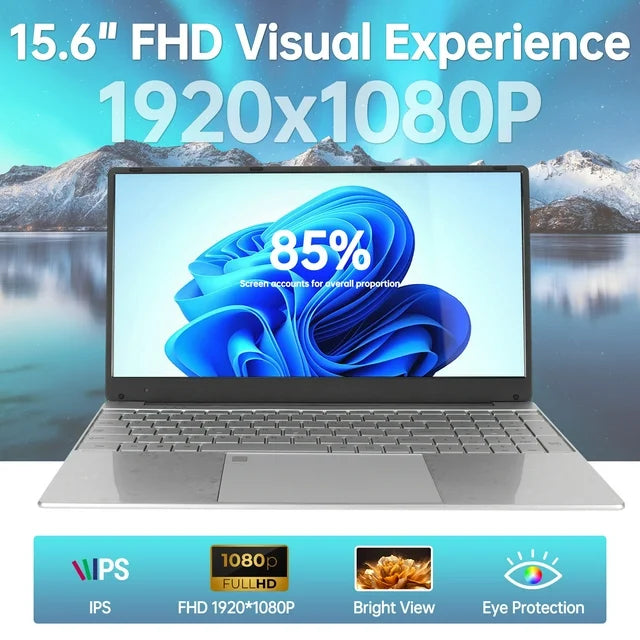 15.6 inch Laptops, Windows 11 Student Laptop Computer with 12GB RAM 512GB SSD, 2.9GHz Quad Core Intel N5095, WiFi, Bluetooth, Fingerprint, Backlit Keyboard, 1920*1080 FHD IPS Screen, Silver