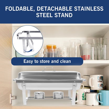 Chafing Dish Buffet Set, 11.6 QT Stainless Steel Rectangular Chafing Dishes 2 Compartment for Buffet, Warmers Sets for Parties, Events, Wedding, Camping, Dinner