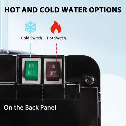 Top Loading Countertop Water Cooler Dispenser, Hot & Cold Water Temperature with Child Safety Lock, Holds 3 or 5 Gallon Bottle,Office Use,Black
