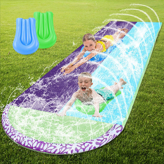 Extra Long Water Slide with 2 Inflatable Boards, Inflatable Outdoor Splash Water Slide Slip with Sprinkler for Kids Adults Backyard, Summer Outdoor Water Toys