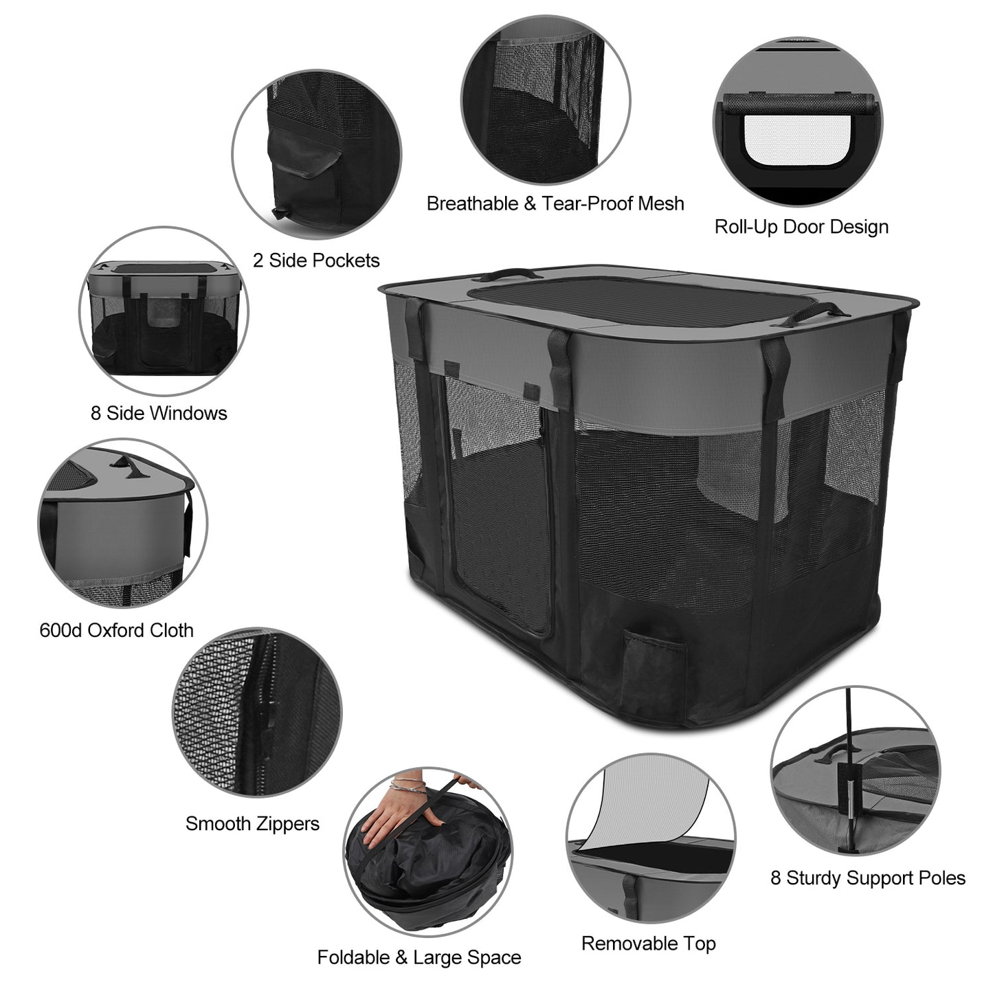 Dog Playpen, Portable Pet Playpen Tent Cage Kennel with Zipper Top Cover and Carring Bag, Foldable Cat Play Pens for Pubby,Kitten, Rabbit, Cat Kitten Puppy Rabbits Enclosure Crate for Indoor Outdoor Camping Travel