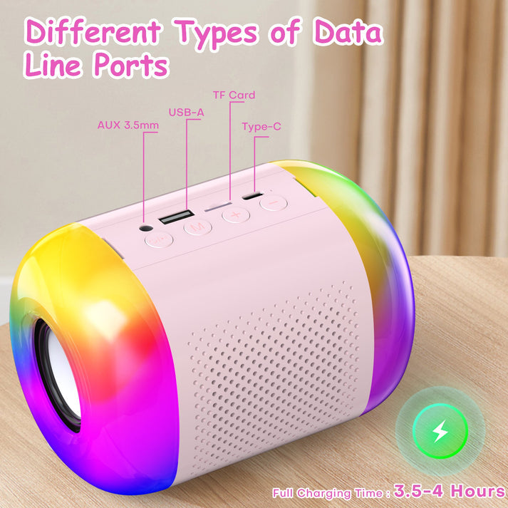 Karaoke Machine for Kids Adults, Mini Portable Karaoke Speaker with 2 Wireless Bluetooth Microphones & 2 Charging Cables, LED Lights, Birthday Gifts for Girls Ages 3-12 Toddler Toys, Pink