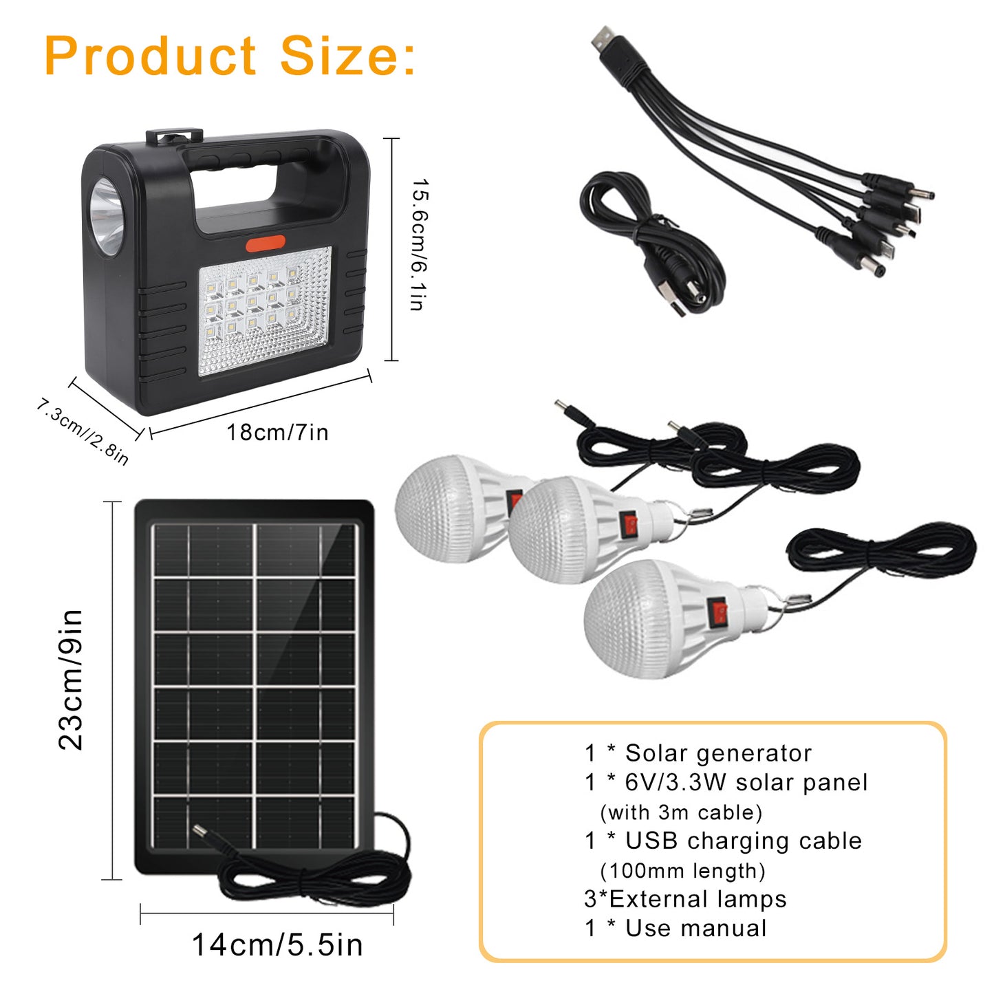 Portable Power Generator Station,18000mah Solar Panel Power Kit Battery Pack Power Station + 3 Bulbs for Outdoor Camping