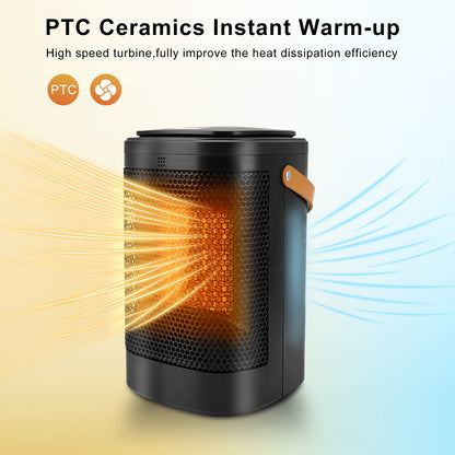 Space Heater with Adjustable Thermostat, 70° Oscillating Portable Electric Heater, 1500W Ceramic Desktop Heater with 1-12 Timer and 3 Speed Adjustable for Home